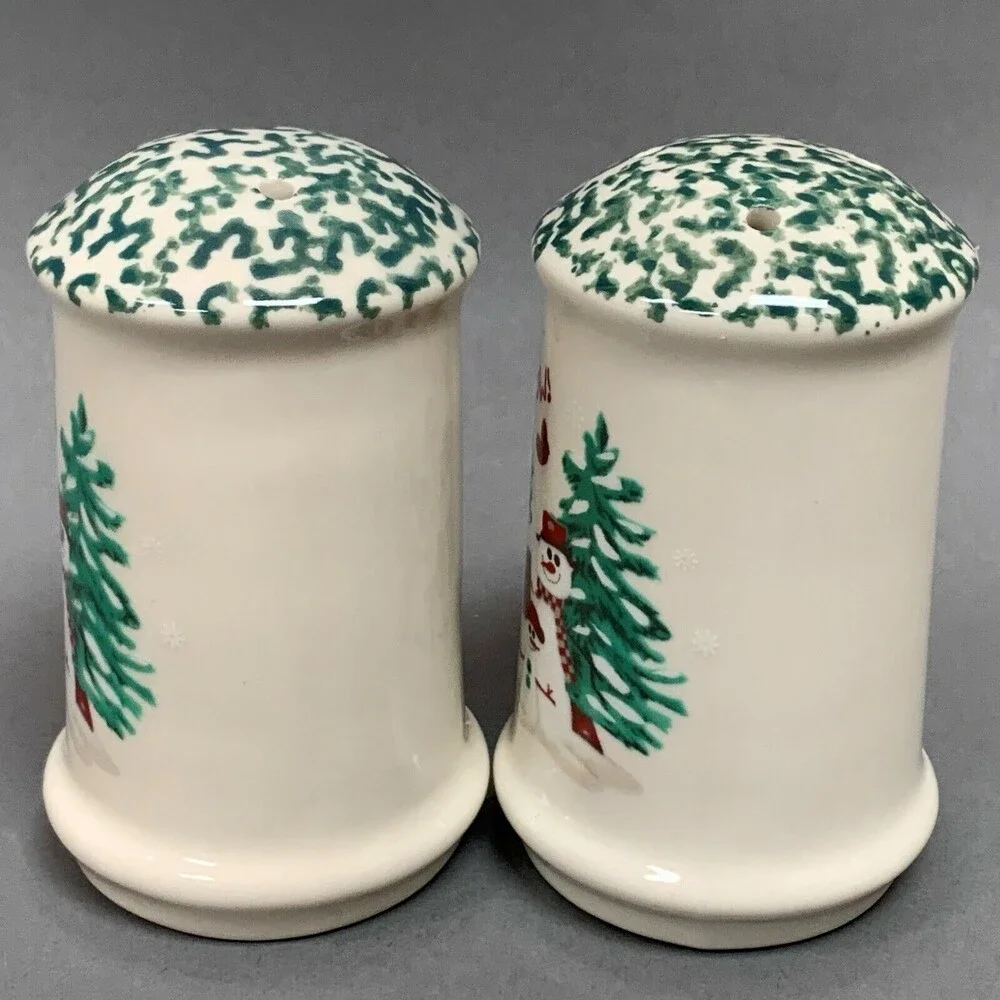 Spongeware Salt & Pepper Shakers Snowmen‎ Let it Snow Christmas Set of 2